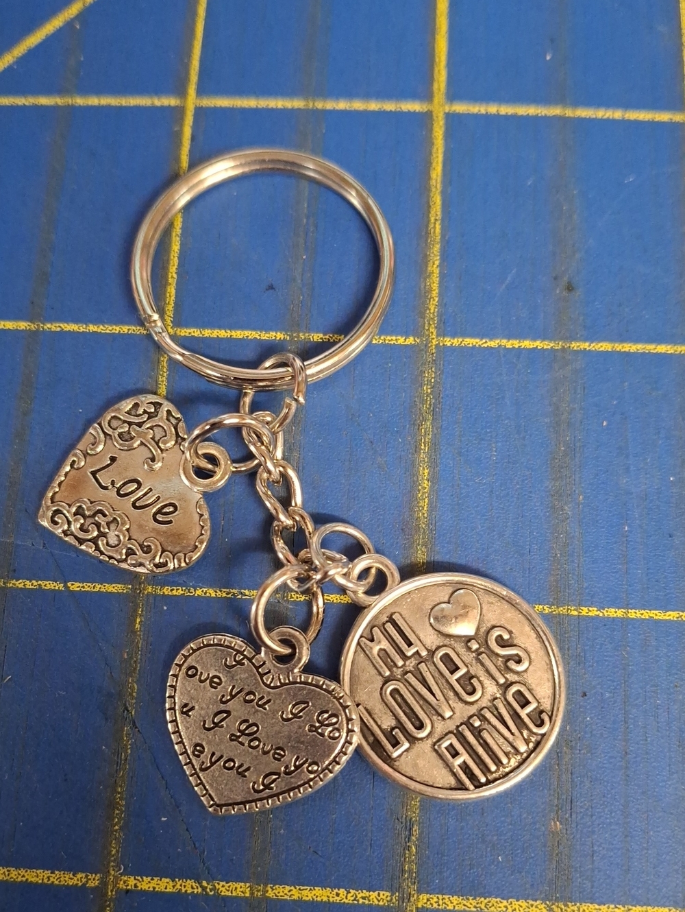 My Love Is Alive I Love You Love Silver Keyring Purse Charm